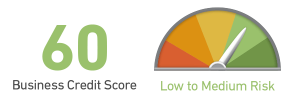 business credit score of 60 on a 0-100 colored point scale