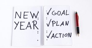new year resolutions in a white notebook